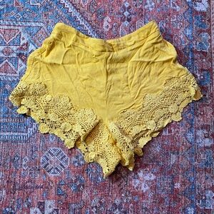 Yellow Lace Trim Shorts